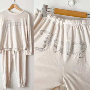 Juicy Couture Velvet Fleece Long Sleeve Shirt and Joggers Lounge Set Size Large